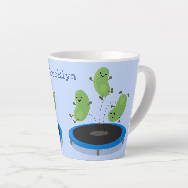 Caneca De Café Latte Feijão verde-grão-branco em cartoon trampoline (Ângulo direito)
