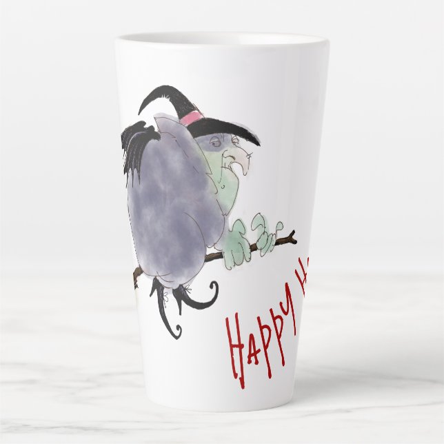 Caneca De Café Latte Feiticeira bonitinha na vassoura Halloween LM (Frente)