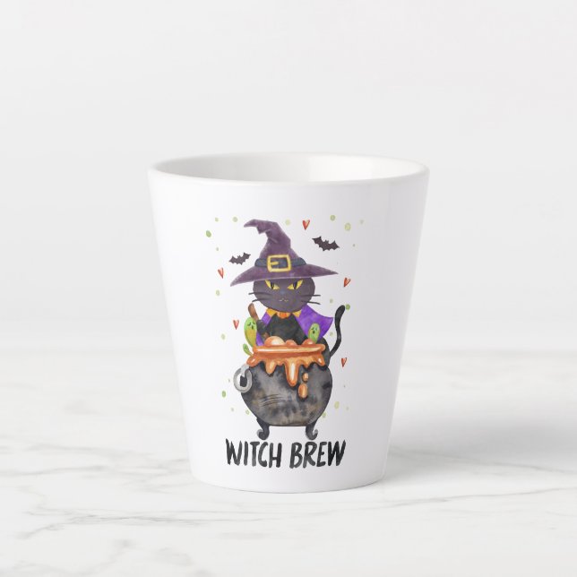 Caneca De Café Latte Feiticeira - Bruxa Vestida de Gato (Frente)