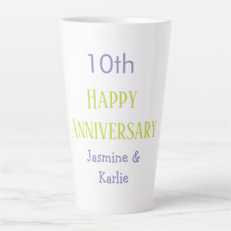 Caneca De Café Latte feliz 10º aniversário roxo pastel verde negrito 