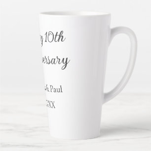 Caneca De Café Latte Feliz 10º aniversário, simples nome de casamento m