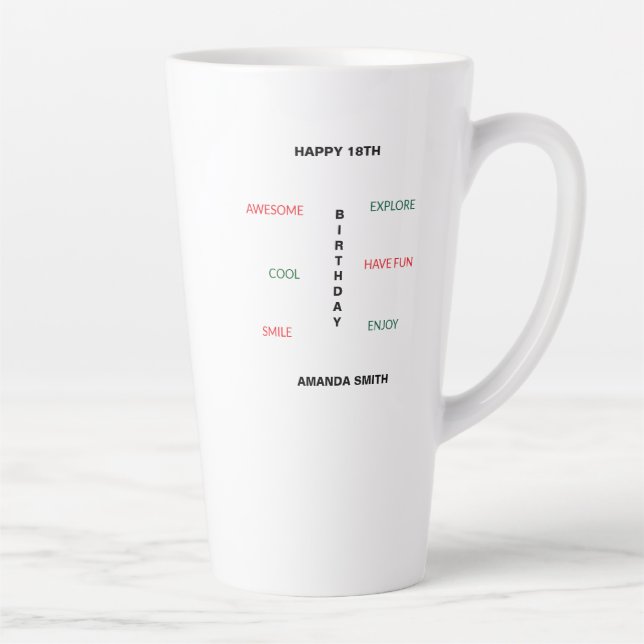 Caneca De Café Latte Feliz 18º Aniversário, Fofo e Incrível (Direita)