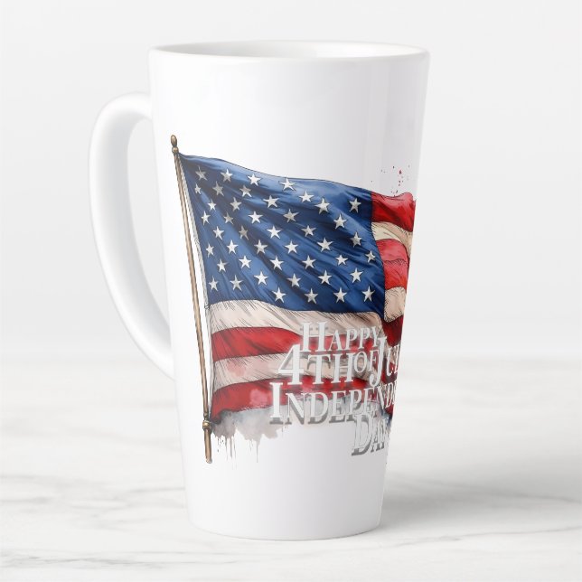 Caneca De Café Latte Feliz 4 de julho - Dia da Independência (Ângulo esquerdo)