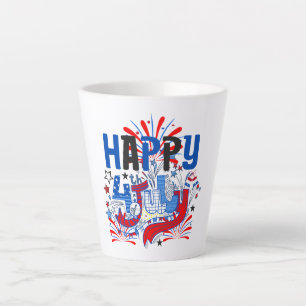 Caneca De Café Latte Feliz 4 de julho Fireworks USA-63261