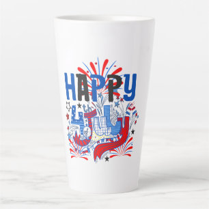 Caneca De Café Latte Feliz 4 de Julho Fogos de Artifício EUA-63261