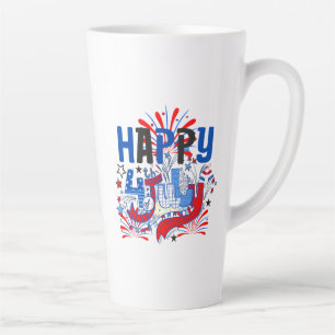 Caneca De Café Latte Feliz 4 de Julho Fogos de Artifício EUA-63261