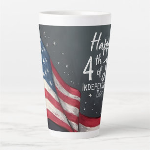 Caneca De Café Latte Feliz 4 de Julho Ilustração de Arte de Bandeira Vi