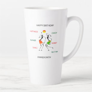 Caneca De Café Latte Feliz Aniversário, Bela Felicidade Dança