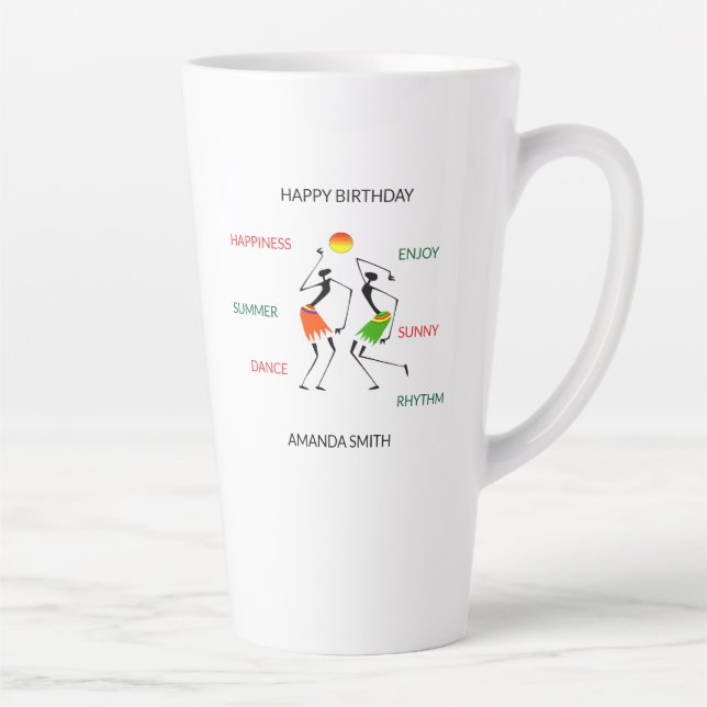 Caneca De Café Latte Feliz Aniversário, Bela Felicidade Dança (Direita)