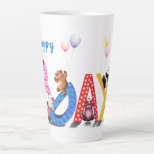 Caneca De Café Latte Feliz Aniversário - Celebração da Festa de Ursos B