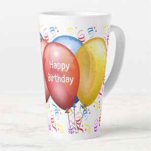 Caneca De Café Latte Feliz Aniversário com Balões Caneca de Latte