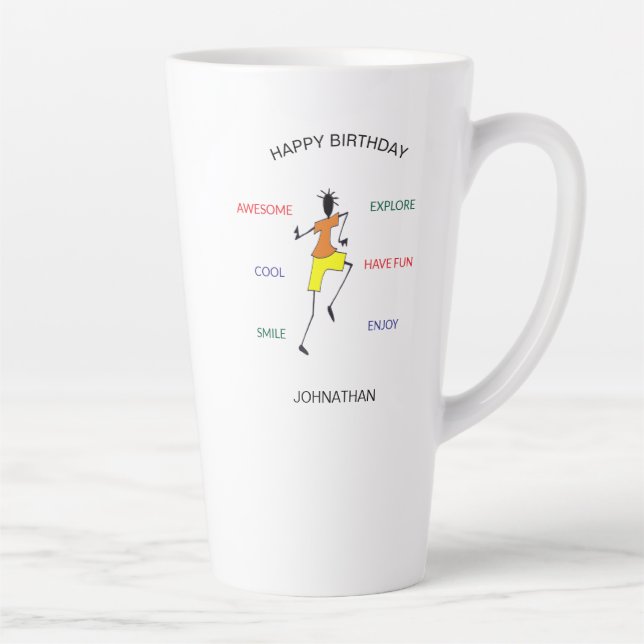 Caneca De Café Latte Feliz Aniversário Dançando Movimentos (Direita)