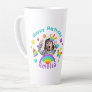 Caneca De Café Latte Feliz Aniversário Nome/ Foto Personalizado no Pop