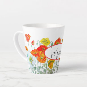 Caneca De Café Latte Feliz aniversário Poppy floral Laranja senhoras No