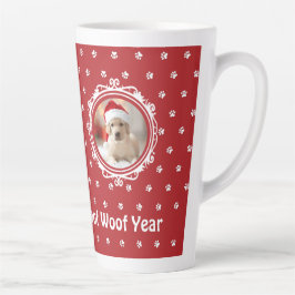 Caneca De Café Latte "Feliz Ano" Cachorro no Natal Grande