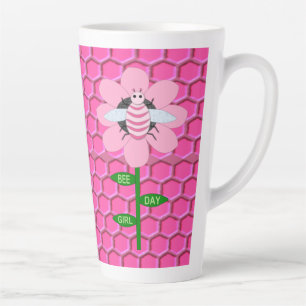 Caneca De Café Latte Feliz Bumblebee de Aniversário Rosa