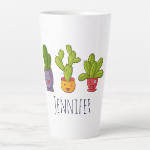 Caneca De Café Latte Feliz Cactus em Potes de flores - Ilustração div
