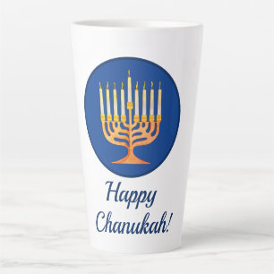Caneca De Café Latte Feliz Chanukah! Candelabro