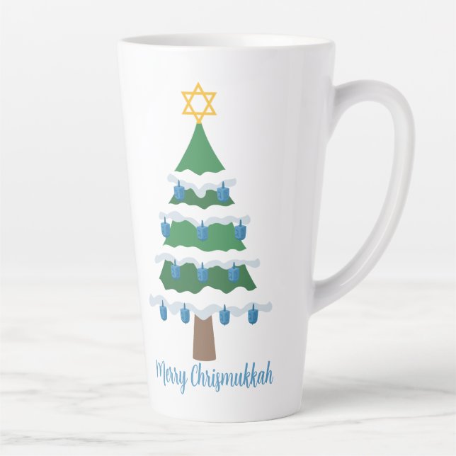 Caneca De Café Latte Feliz Chrismukkah Cute Hanukkah Natal (Direita)