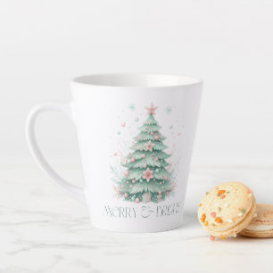Caneca De Café Latte Feliz de Natal e Árvore de Natal Brilhante, cor-de