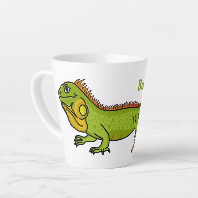 Caneca De Café Latte Feliz desenho da iguana verde (Ângulo esquerdo)