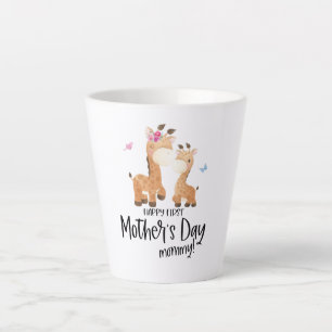 Caneca De Café Latte Feliz Dia da Primeira Mãe 🦒 Girafa + Borboletas