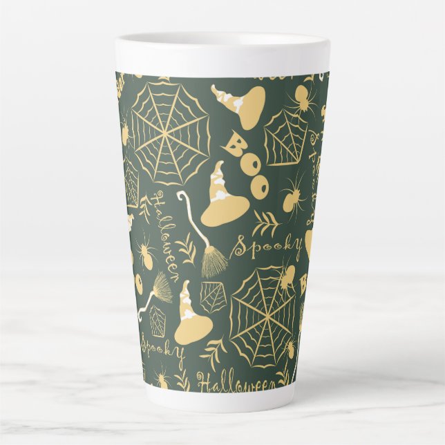 Caneca De Café Latte Feliz Dia das Bruxas (Frente)