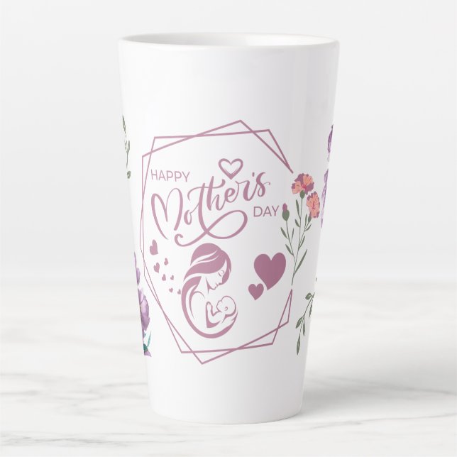 Caneca De Café Latte Feliz Dia das Mães Design Roxo (Frente)