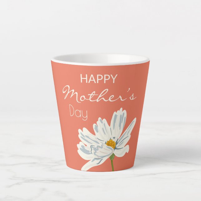 Caneca De Café Latte Feliz Dia das Mães Flor Artístico Branco (Frente)