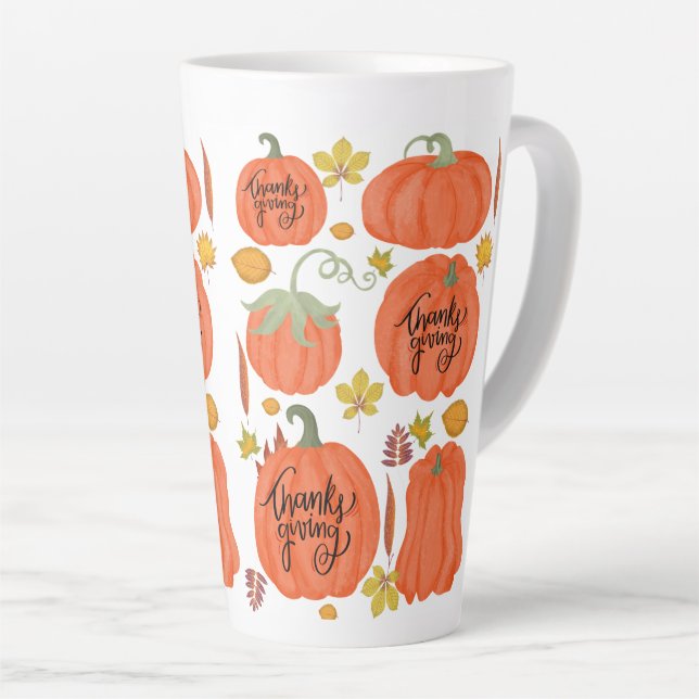 Caneca De Café Latte Feliz dia de Ação de Graças (Ângulo direito)