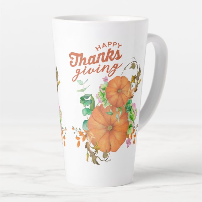 Caneca De Café Latte Feliz dia de Ação de Graças (Ângulo direito)