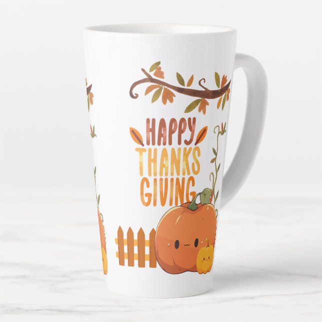 Caneca De Café Latte Feliz dia de Ação de Graças (Ângulo direito)