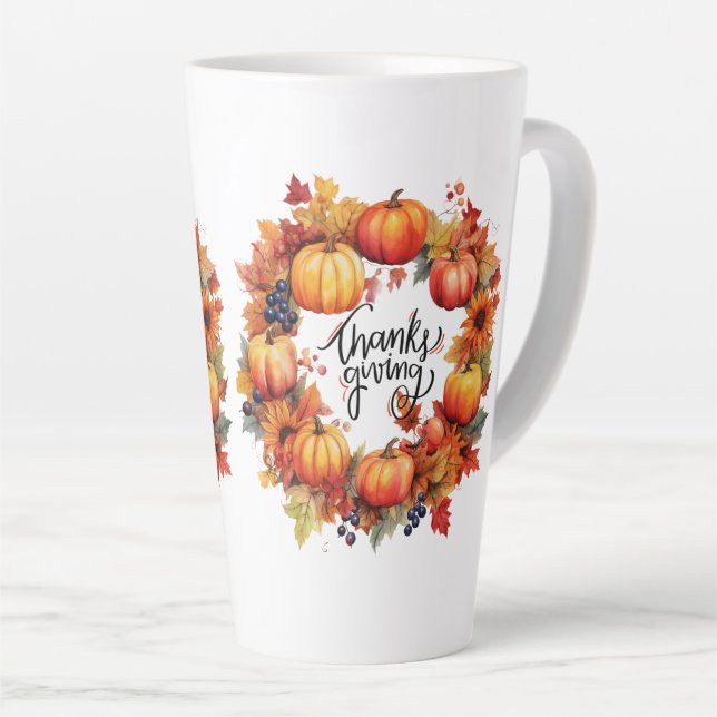 Caneca De Café Latte Feliz dia de Ação de Graças (Ângulo direito)