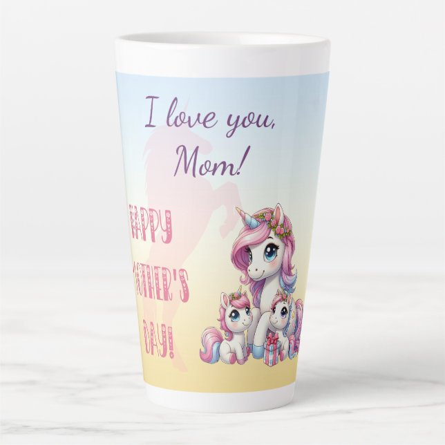 Caneca De Café Latte "Feliz Dia de as mães!" Unicorn-Themed (Frente)