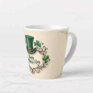 Caneca De Café Latte Feliz Dia de São Patrício Design de Trevo