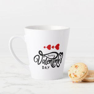 Caneca De Café Latte Feliz Dia dos Namorados caligrafia Corações Vermel