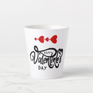 Caneca De Café Latte Feliz Dia dos Namorados caligrafia Corações Vermel