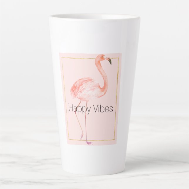 Caneca De Café Latte Feliz Flamingo Rosa (Frente)