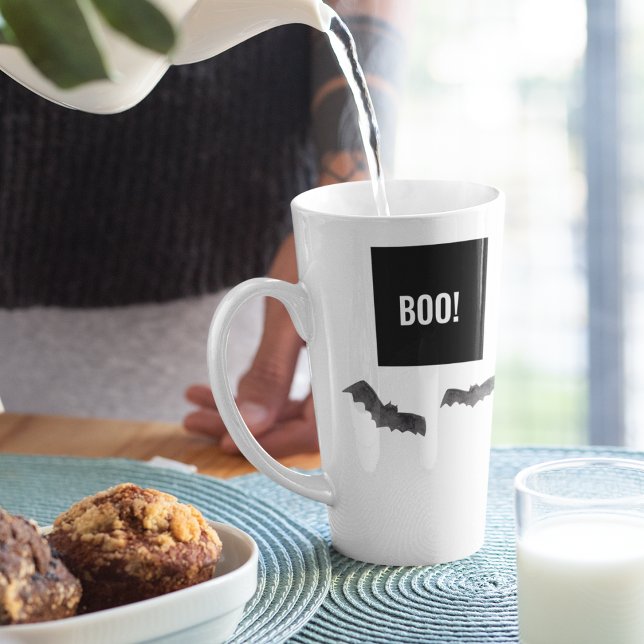Caneca De Café Latte Feliz Halloween do Simples Black Boo (Criador carregado)