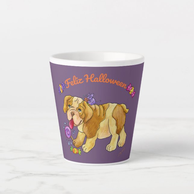 Caneca De Café Latte Feliz Halloween Puppy Mug 12 oz (Frente)