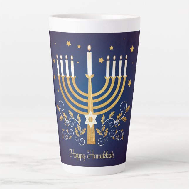 Caneca De Café Latte Feliz Hanukkah (Frente)