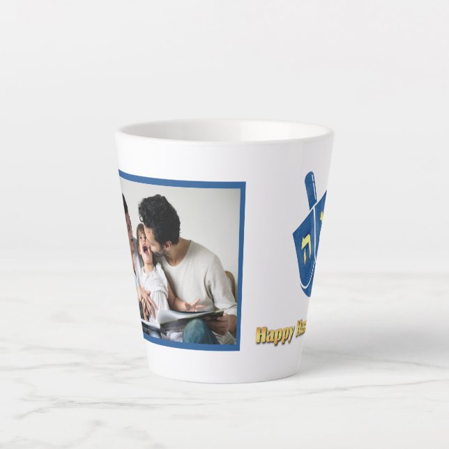 Caneca De Café Latte Feliz Hanukkah Dreidel e Foto Latte Mug (Frente)