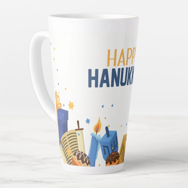 Caneca De Café Latte Feliz Hanukkah entrando (Ângulo esquerdo)