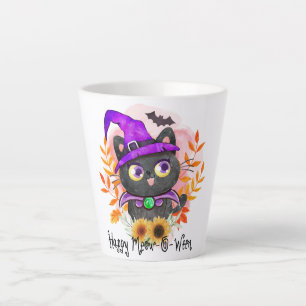 Caneca De Café Latte Feliz Miau-o-entre-Negra Bruxa Negra