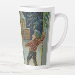 Caneca De Café Latte Feliz Natal - Cartão postal vintage de luta de bol