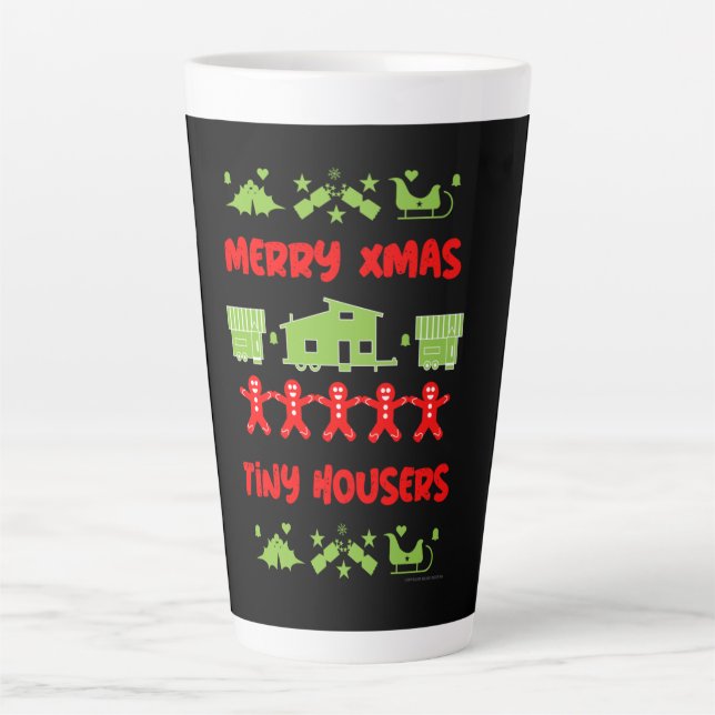 Caneca De Café Latte Feliz Natal da Casa Pequena (Frente)