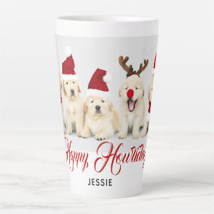 Caneca De Café Latte Feliz Natal de Pet Dog Foto de Feriado  Natal