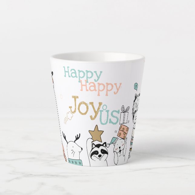 Caneca De Café Latte Feliz Natal Feriado - Feliz Joy-oUS Bons Animais d (Frente)