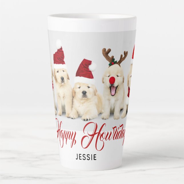 Caneca De Café Latte Feliz Natal Foto de Feriado de Cachorro Pet | Nata (Frente)
