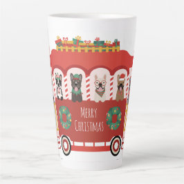 Caneca De Café Latte Feliz Natal Francês Bulldog Foliday Trolly